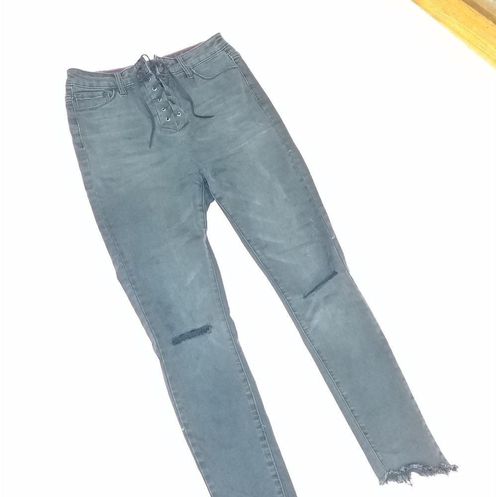 Lace up grey jeans